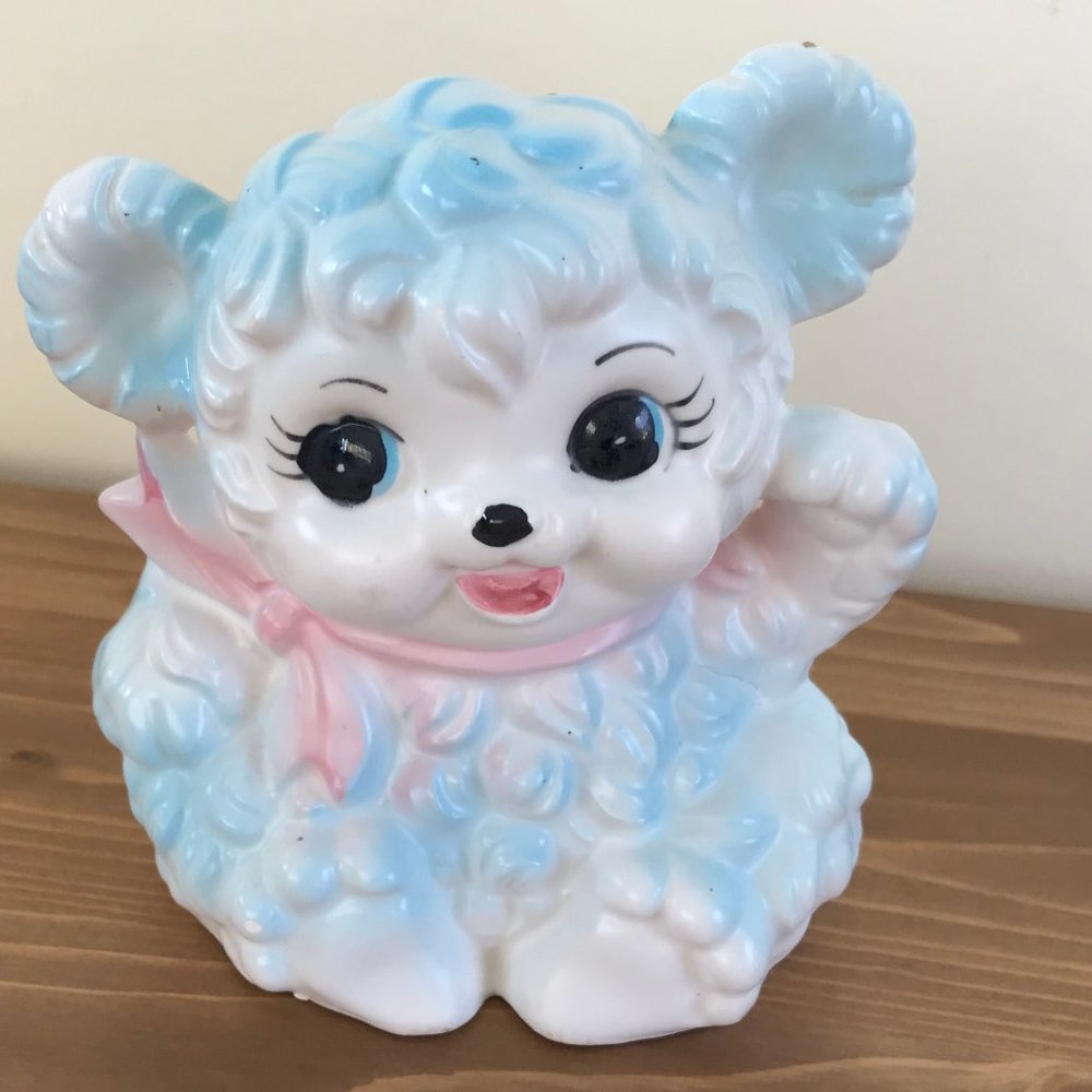 Blue Teddy Bear Flower Vase Rubens Originals Made in Japan Baby Planter Pot